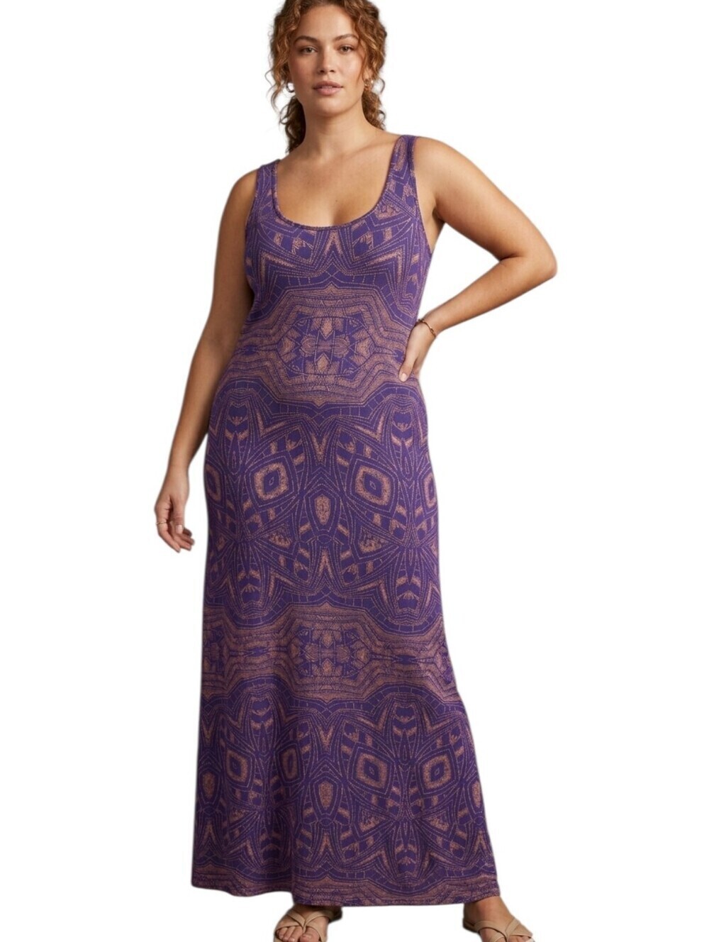 Mossimo Purple Pink Boho Geometric Print Maxi Summer Dress Size XXL